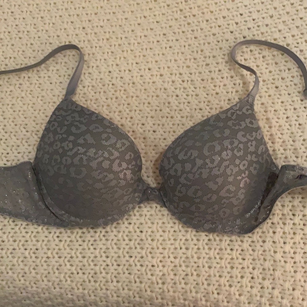 PINK grey sparkle lacy leopard bra